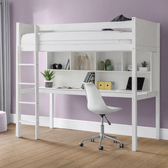 High Sleeper Bed with Storage - White, Hardwood