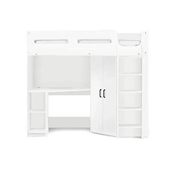 High Sleeper Bed with Wardrobe - White