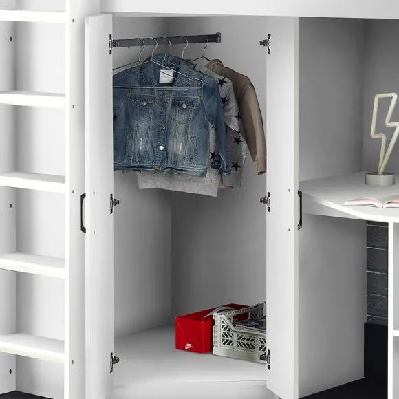 High Sleeper Bed with Wardrobe - White