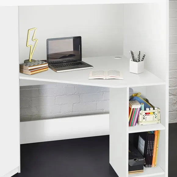 High Sleeper Bed with Wardrobe - White
