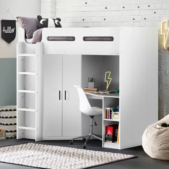 High Sleeper Bed with Wardrobe - White image
