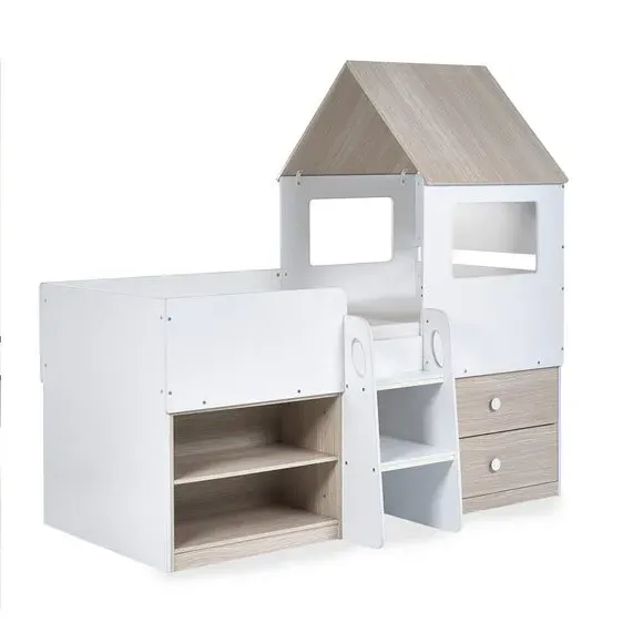 House Style Midsleeper Bed with Storage - Oak