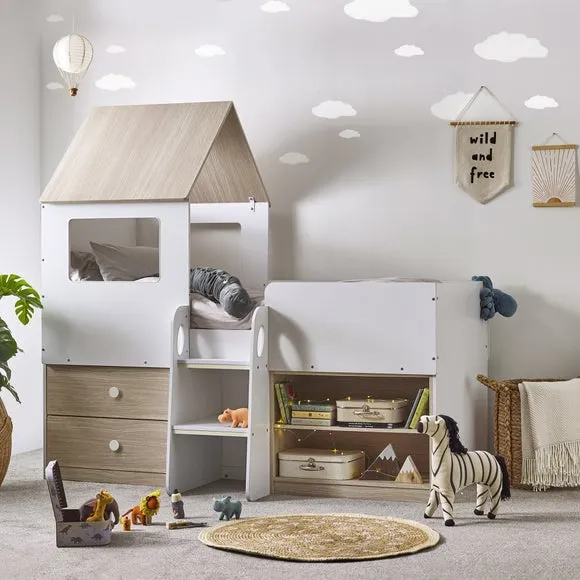 House Style Midsleeper Bed with Storage - Oak image