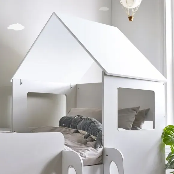 House Style Midsleeper Bed with Storage - White