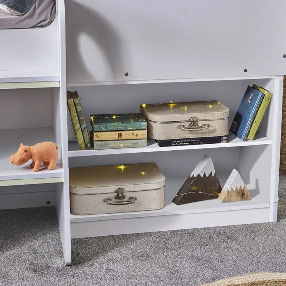 House Style Midsleeper Bed with Storage - White