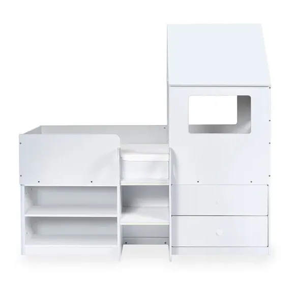 House Style Midsleeper Bed with Storage - White