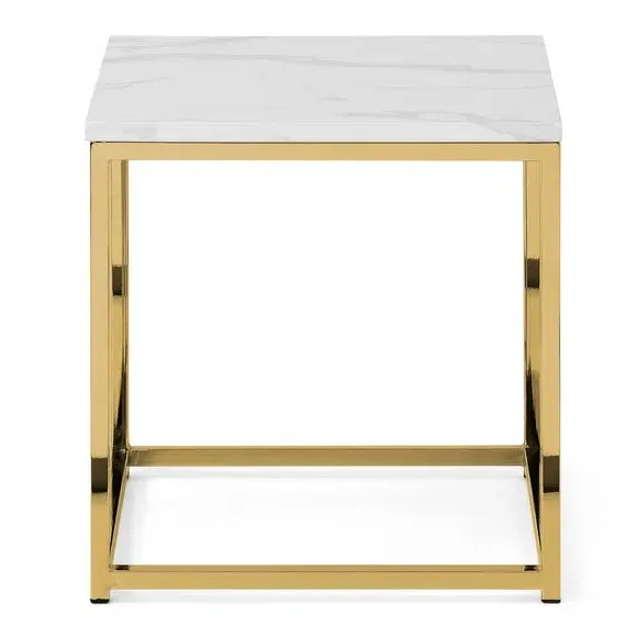 Lamp Table with Marble Effect Top - Gold, Steel