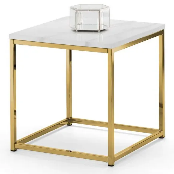 Lamp Table with Marble Effect Top - Gold, Steel