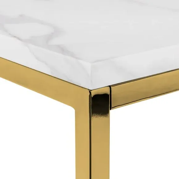 Lamp Table with Marble Effect Top - Gold, Steel