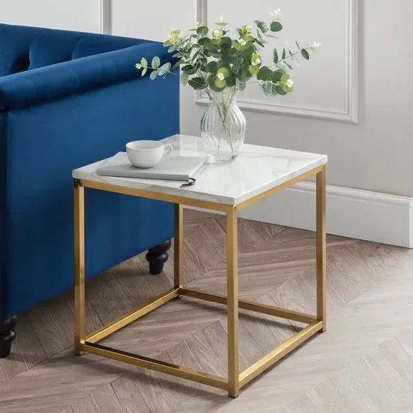 Lamp Table with Marble Effect Top - Gold, Steel image