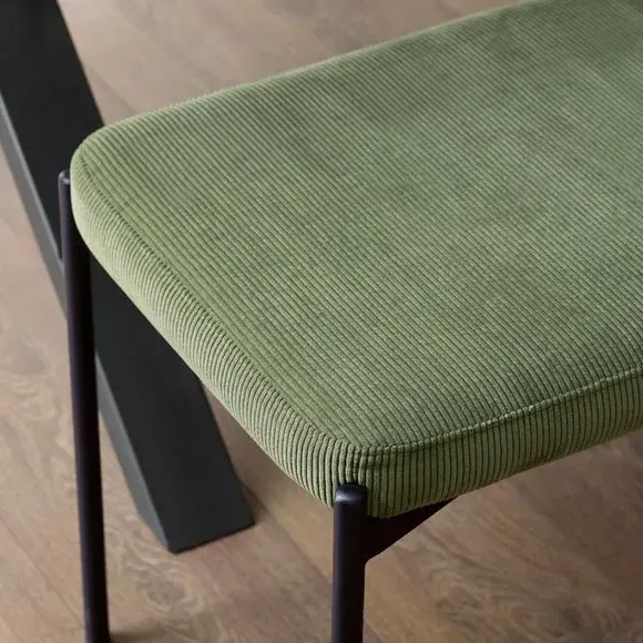 Long Dining Bench with Cushion - Green, Velvet