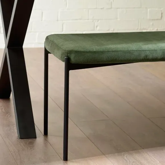 Long Dining Bench with Cushion - Green, Velvet