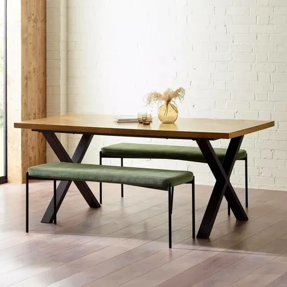 Long Dining Bench with Cushion - Green, Velvet
