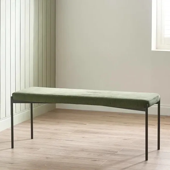 Long Dining Bench with Cushion - Green, Velvet image