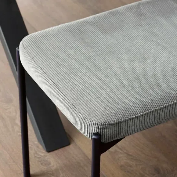 Long Dining Bench with Cushion - Grey, Velvet