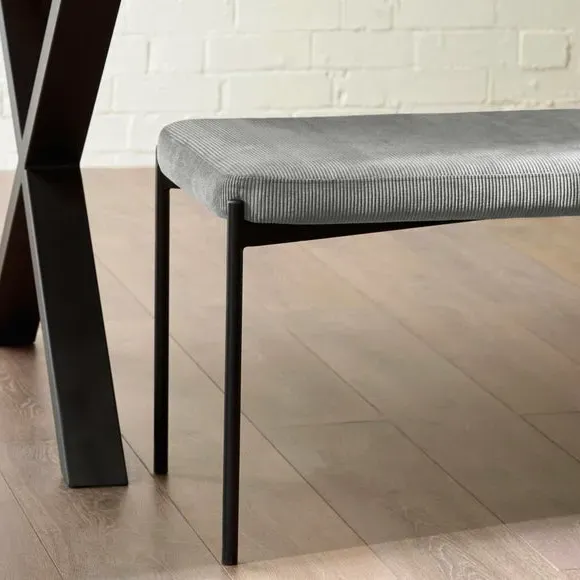 Long Dining Bench with Cushion - Grey, Velvet