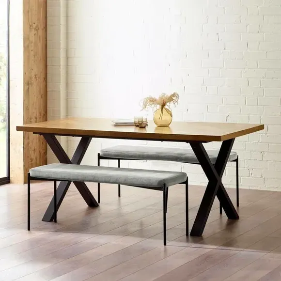 Long Dining Bench with Cushion - Grey, Velvet