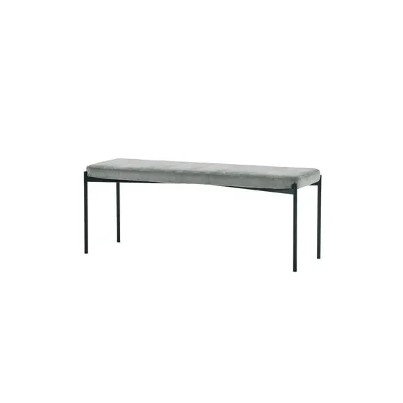 Long Dining Bench with Cushion - Grey, Velvet
