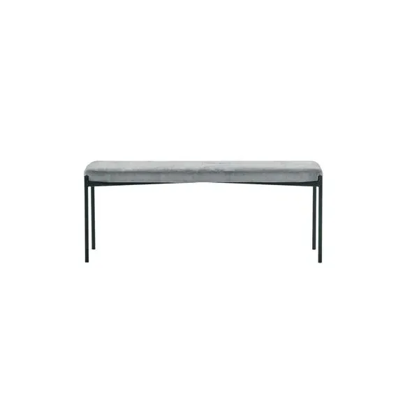 Long Dining Bench with Cushion - Grey, Velvet