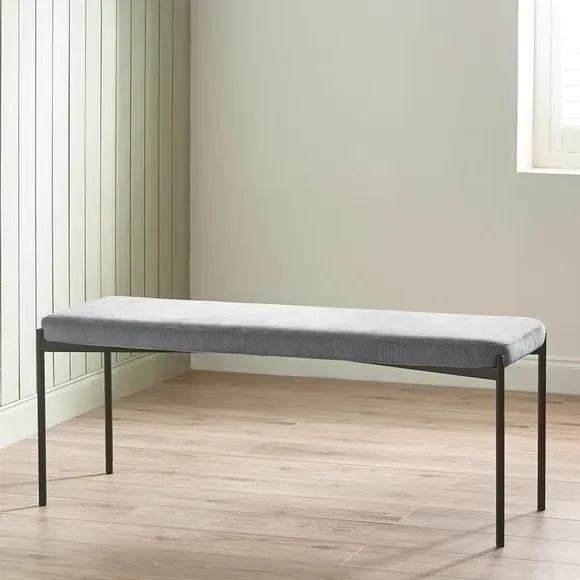 Long Dining Bench with Cushion - Grey, Velvet