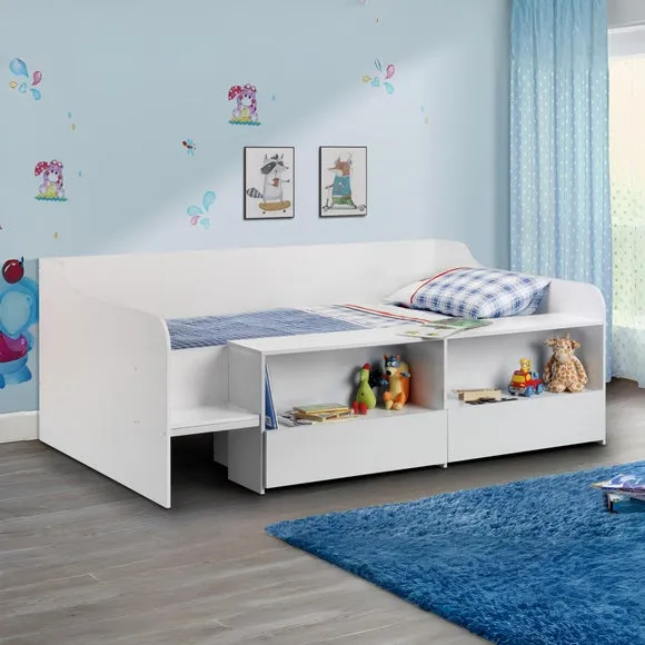 Low Sleeper Bed with Storage - White, Wood image