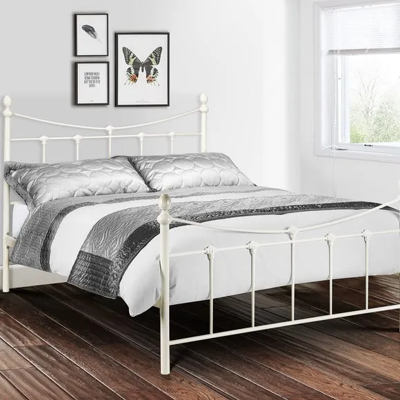Metal Bed Frame with Gold Accents - Stone image