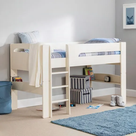 Mid Sleeper Bed with Ladder - Stone White, Wood