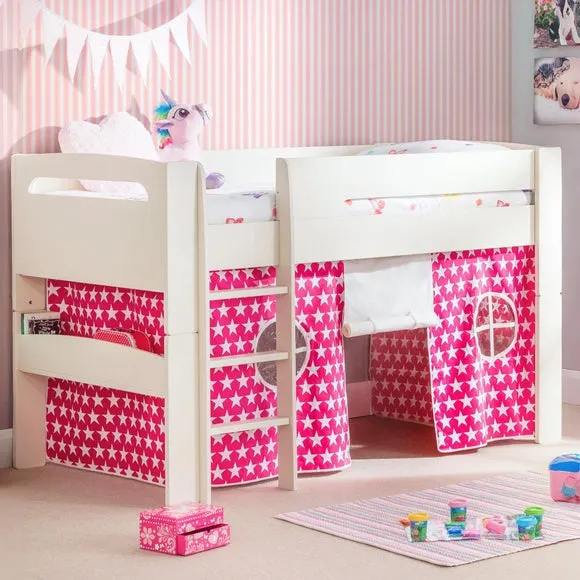 Mid Sleeper Bed with Tent - Stone White