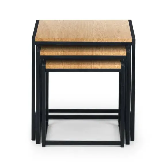 Nest of 3 Tables - Oak, Metal Frame