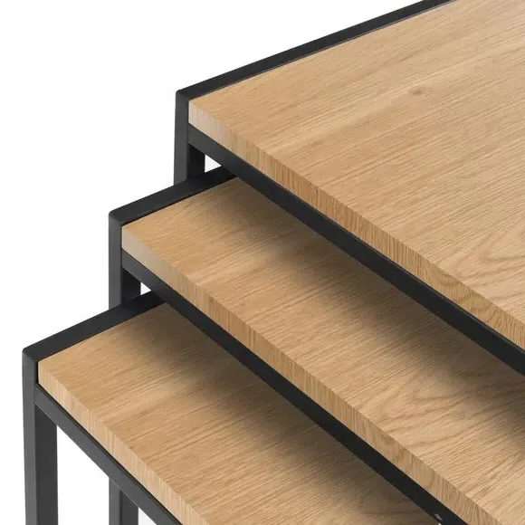 Nest of 3 Tables - Oak, Metal Frame