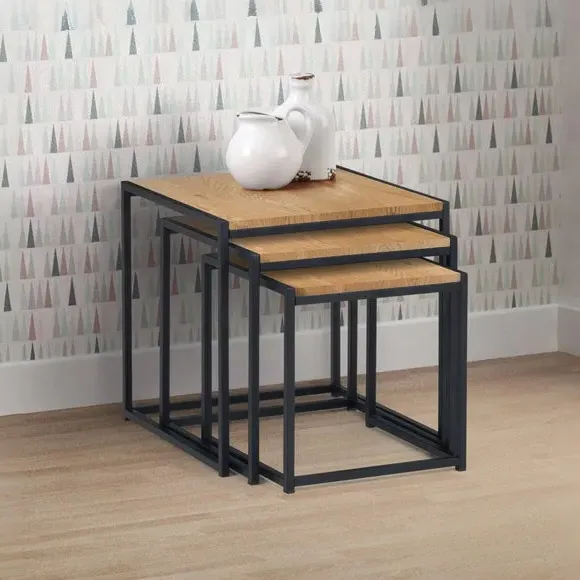 Nest of 3 Tables - Oak, Metal Frame image