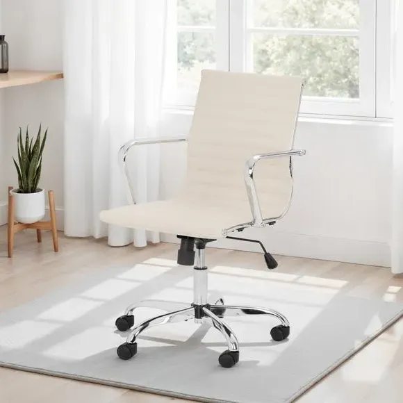 Office Chair with Adjustable Height - Ivory, Faux Leather