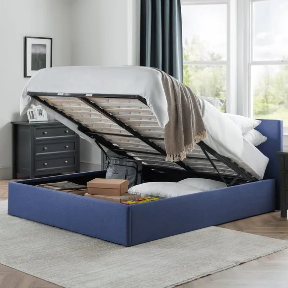 Ottoman Bed Frame with Storage - Blue, Fabric