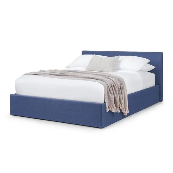 Ottoman Bed Frame with Storage - Blue, Fabric