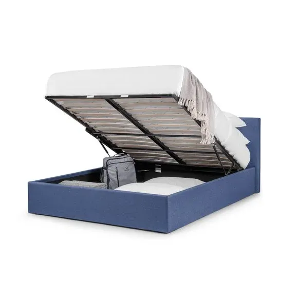 Ottoman Bed Frame with Storage - Blue, Fabric