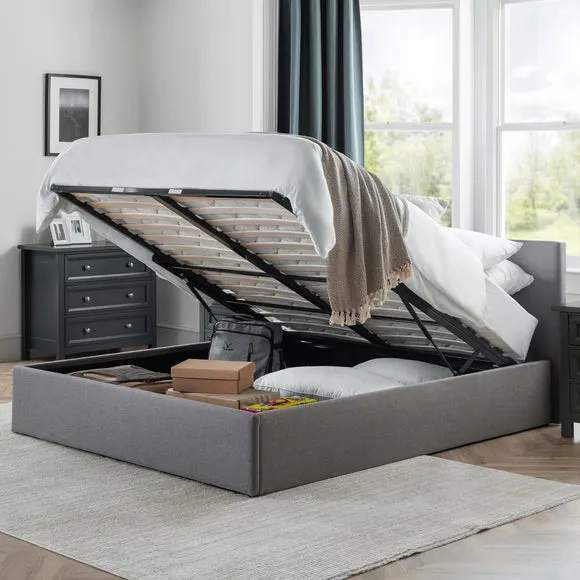 Ottoman Bed Frame with Storage - Grey, Fabric