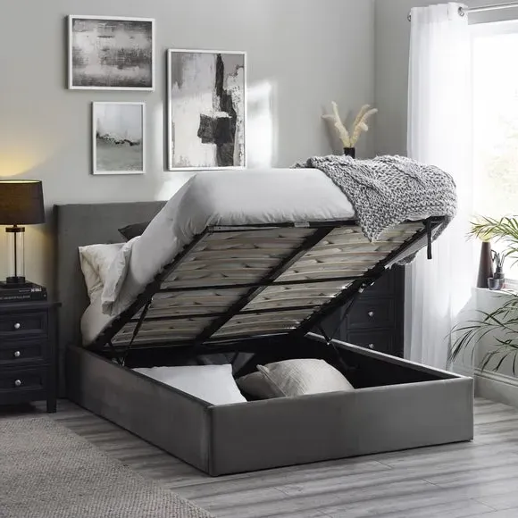 Ottoman Bed Frame with Storage - Light Grey, Velvet
