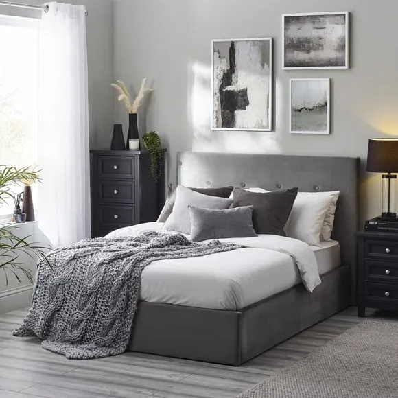 Ottoman Bed Frame with Storage - Light Grey, Velvet image