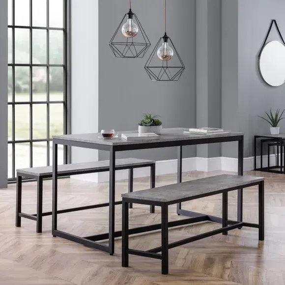 Rectangular Dining Set with Benches - Grey