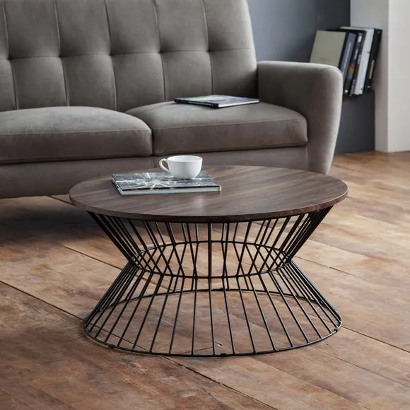 Round Coffee Table with Wire Base - Dark Oak image