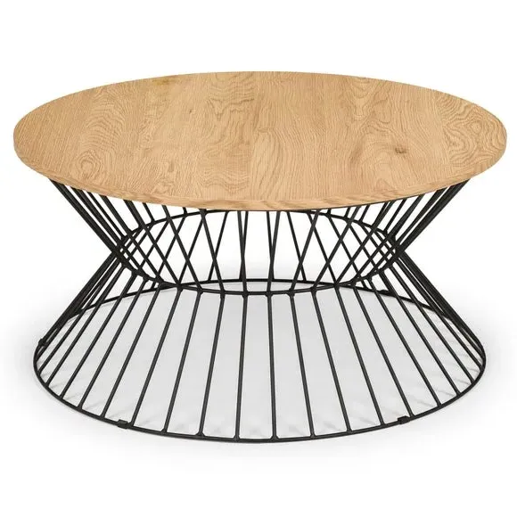 Round Coffee Table with Wire Base - Light Oak