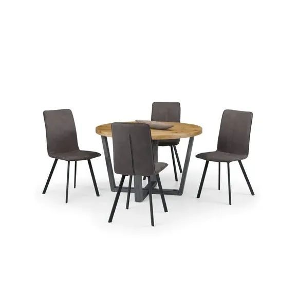 Round Dining Set with 4 Chairs - Oak, Solid Wood