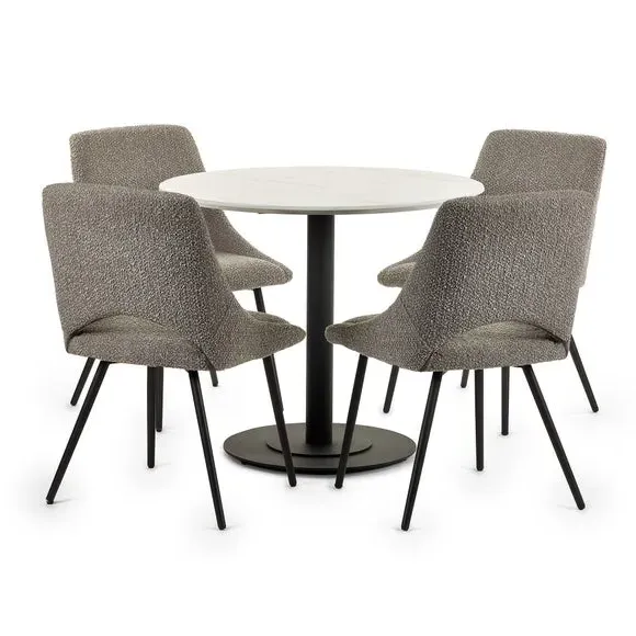 Round Dining Table with Pedestal Base - Off-White