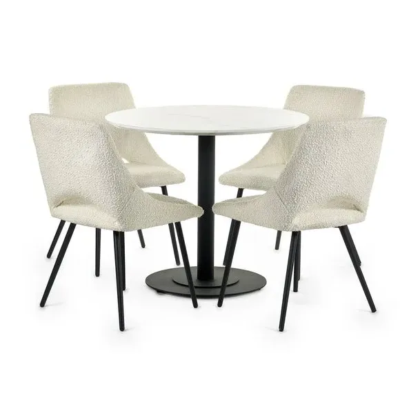 Round Dining Table with Pedestal Base - Off-White