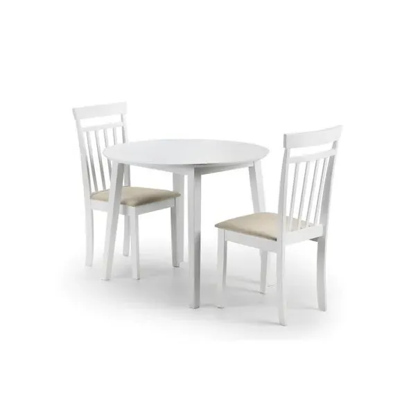 Round Drop Leaf Dining Set with Chairs - White