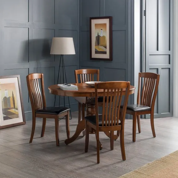 Round to Oval Dining Set with 4 Chairs - Brown image