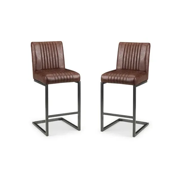 Set of 2 Bar Stools Cantilever - Brown, Faux Leather