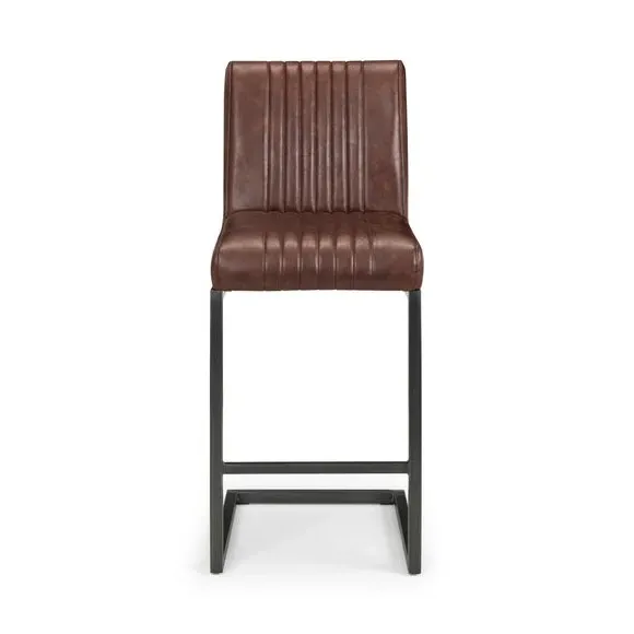 Set of 2 Bar Stools Cantilever - Brown, Faux Leather