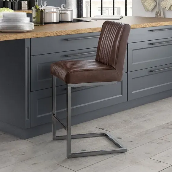 Set of 2 Bar Stools Cantilever - Brown, Faux Leather image