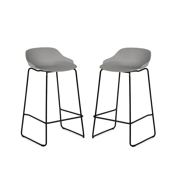 Set of 2 Bar Stools - Light Grey, Metal